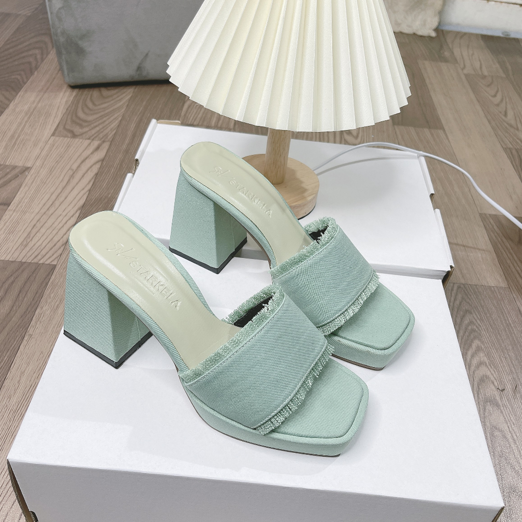 [SIZE 35-39] Dép Cao Gót Trơn Quai Ngang 10 Phân, Guốc Nữ Cao Gót 10cm Đế Vuông Kiểu Dáng Đơn Giản