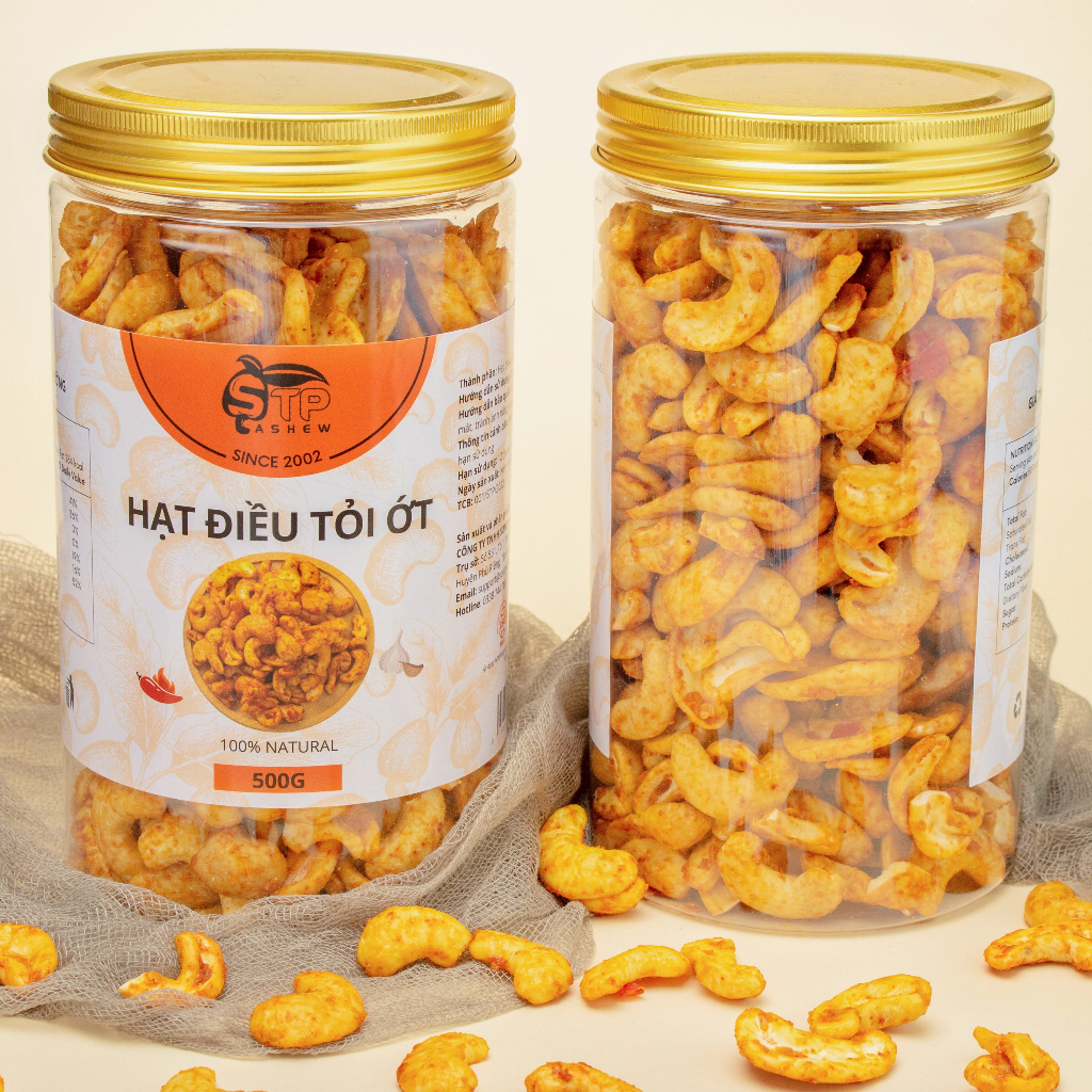 Hạt Điều Tỏi Ớt Cao Cấp STP Food Hũ 500g – Hạt Điều Thơm Ngon, Giòn Béo, Chay Mặn Đều Dùng Được