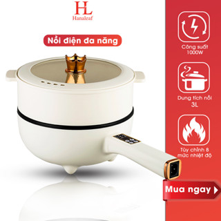 Chảo điện đa năng Hanaleaf, dung tích 3L tay cầm dài, có điều chỉnh nhiệt độ 6 chế độ nấu thông minh tiện dụng