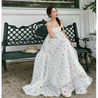ĐẦM MAXI ĐI BIỂN 2 DÂY TƠ BÔNG NỔI CHẤM BI SIÊU XINH (NHIỀU MÀU, ẢNH THẬT)