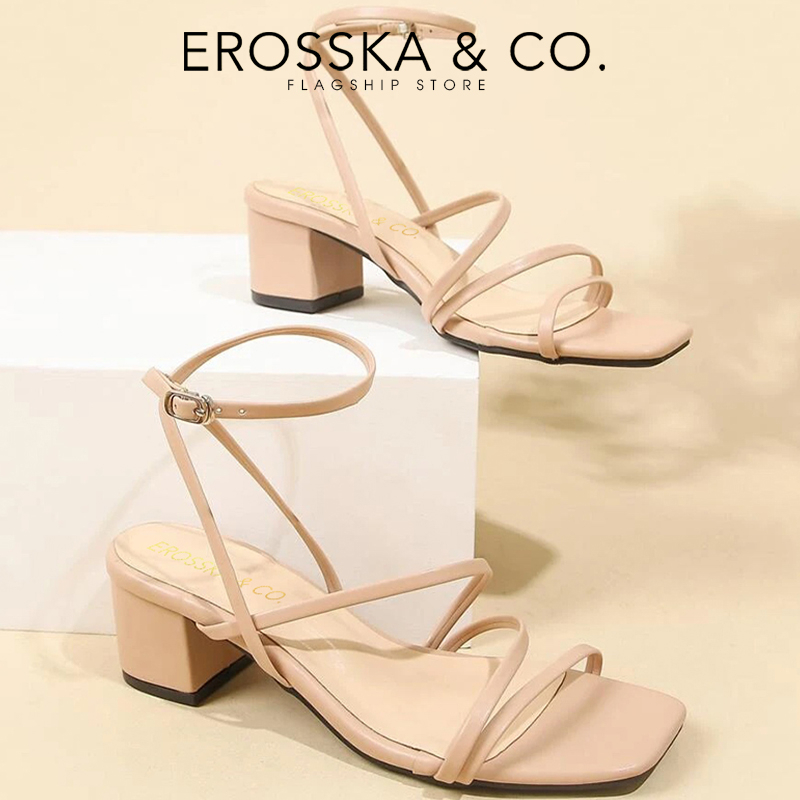 Erosska - Giày sandal nữ quai mảnh kiểu dáng cơ bản thanh lịch cao 6cm màu nude - Eb060