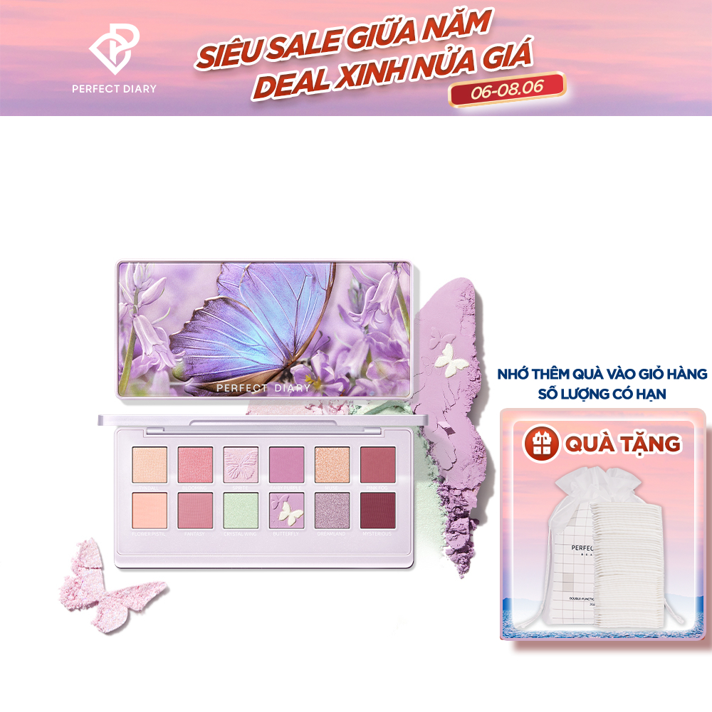 Bảng Phấn Mắt Màu Nhũ Perfect Diary 12 Màu (Kèm Cọ Tuỳ Theo Bảng Mắt)