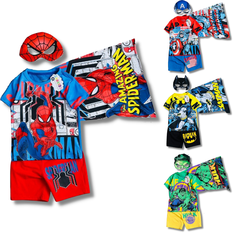 Bộ đồ lửng siêu nhân trai spiderman, batman, super man, hulk tặng kèm choàng và mặt nạ cho bé HSBN186