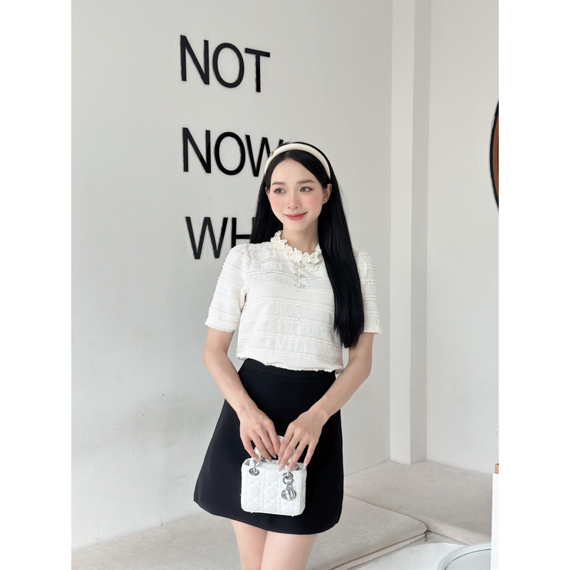 Áo ren tiểu thư cúc nơ ( ảnh thật + video)