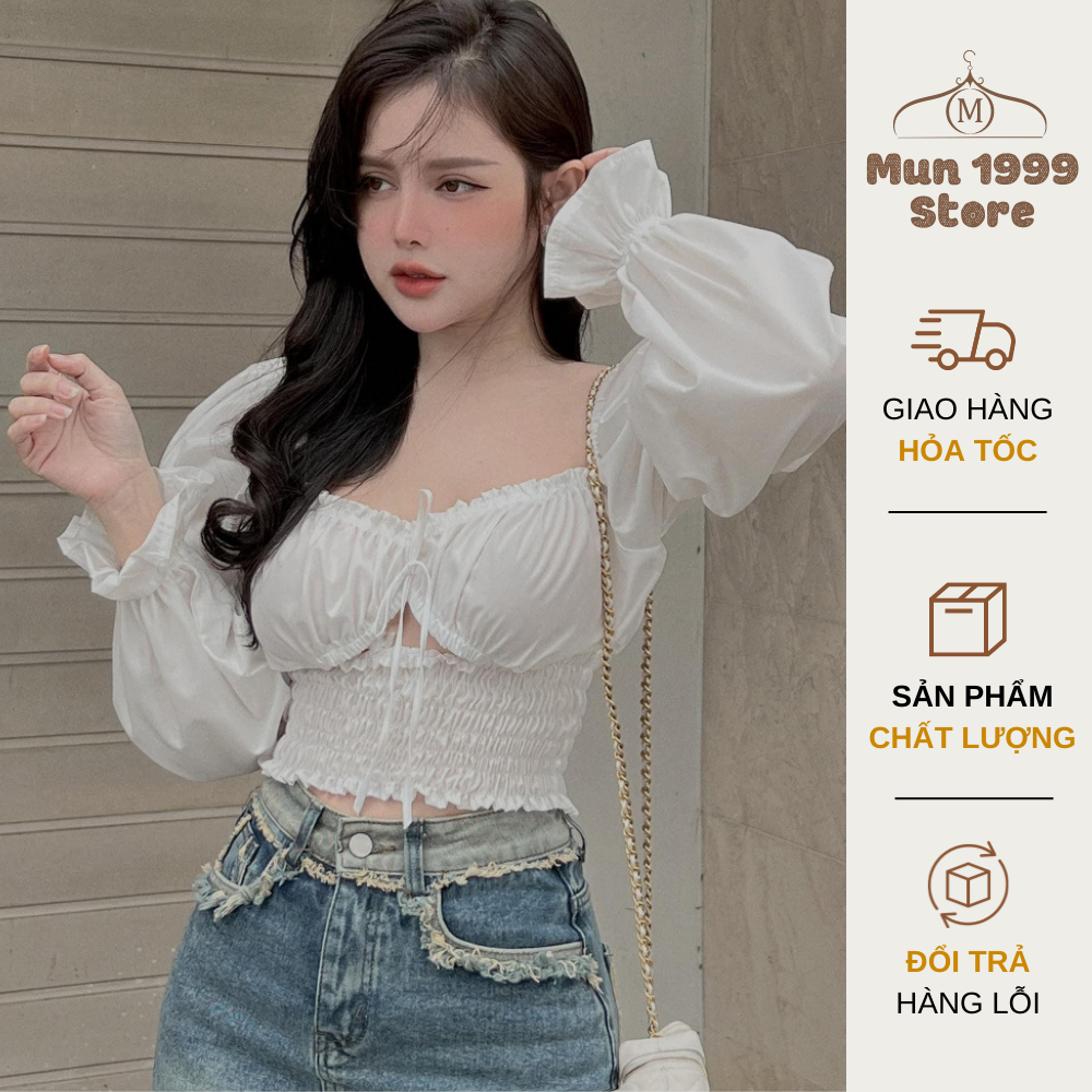 Áo thô chun nhúm ngực tay bồng, hàng Quảng Châu cao cấp thiết kế form tôn dáng phù hợp cho nàng đi chụp ảnh