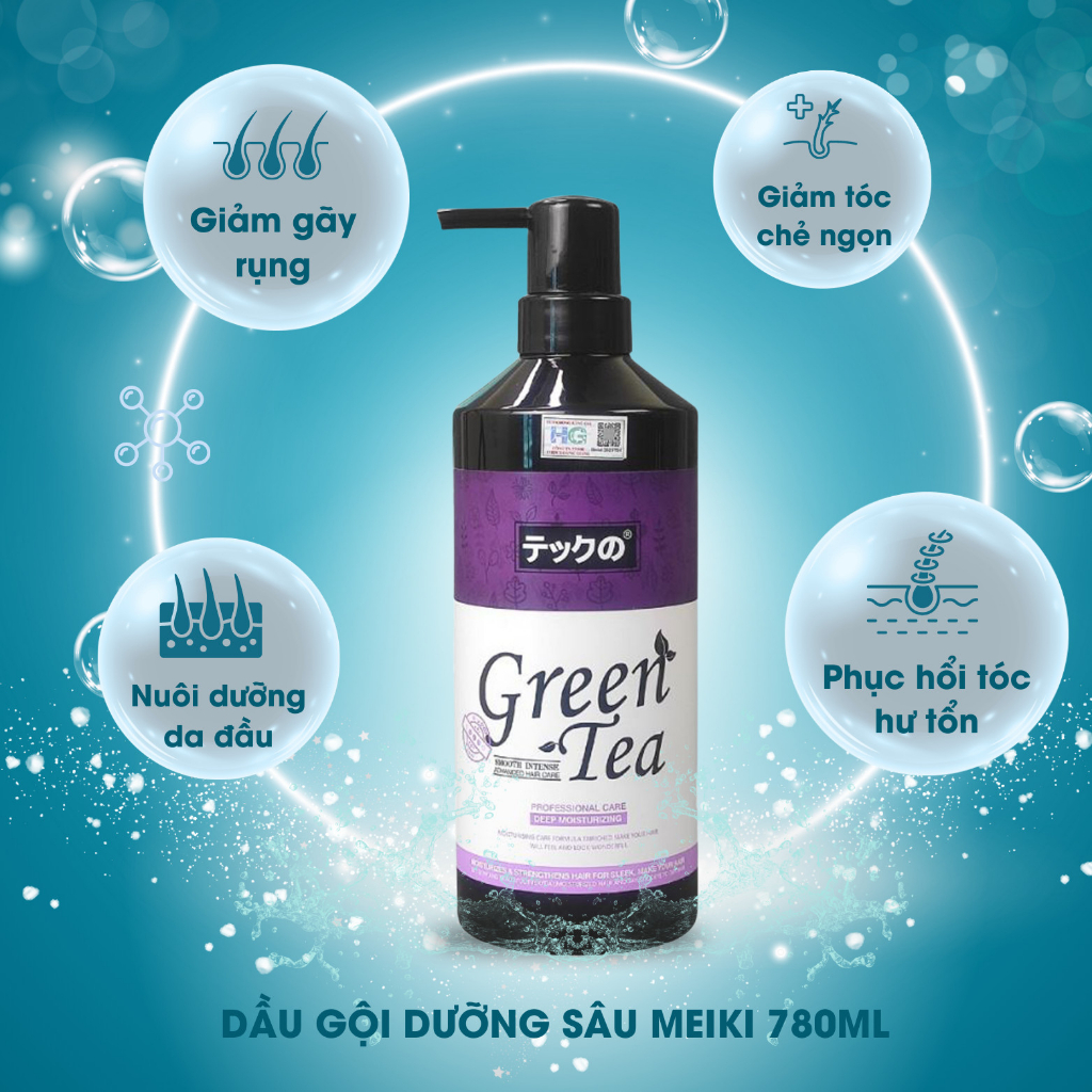 Dầu gội green tea nhật MEIKI Dầu gội Meiki phục hồi, giảm gàu, kiềm dầu, dầu gội nhật bản trà xanh 780ML