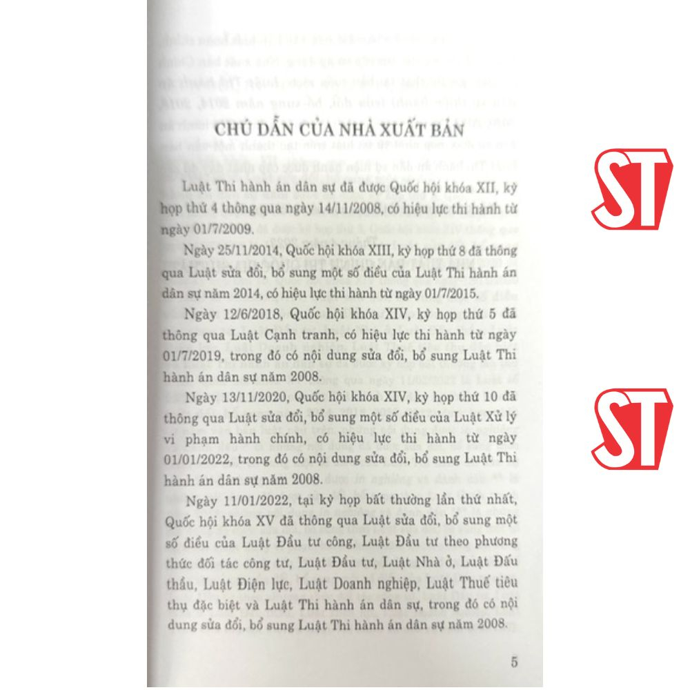 [Sách] Luật Thi hành án dân sự (Hiện hành-Sửa đổi, bổ sung năm 2014, 2018, 2020, 2022) | BigBuy360 - bigbuy360.vn