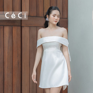 CECI Đầm ngắn đi tiệc Dolly trễ vai che bắp tay với thiết kế nơ to sau lưng sang trọng