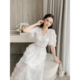 Váy ren mi tầng cổ sen tiểu thư 290523