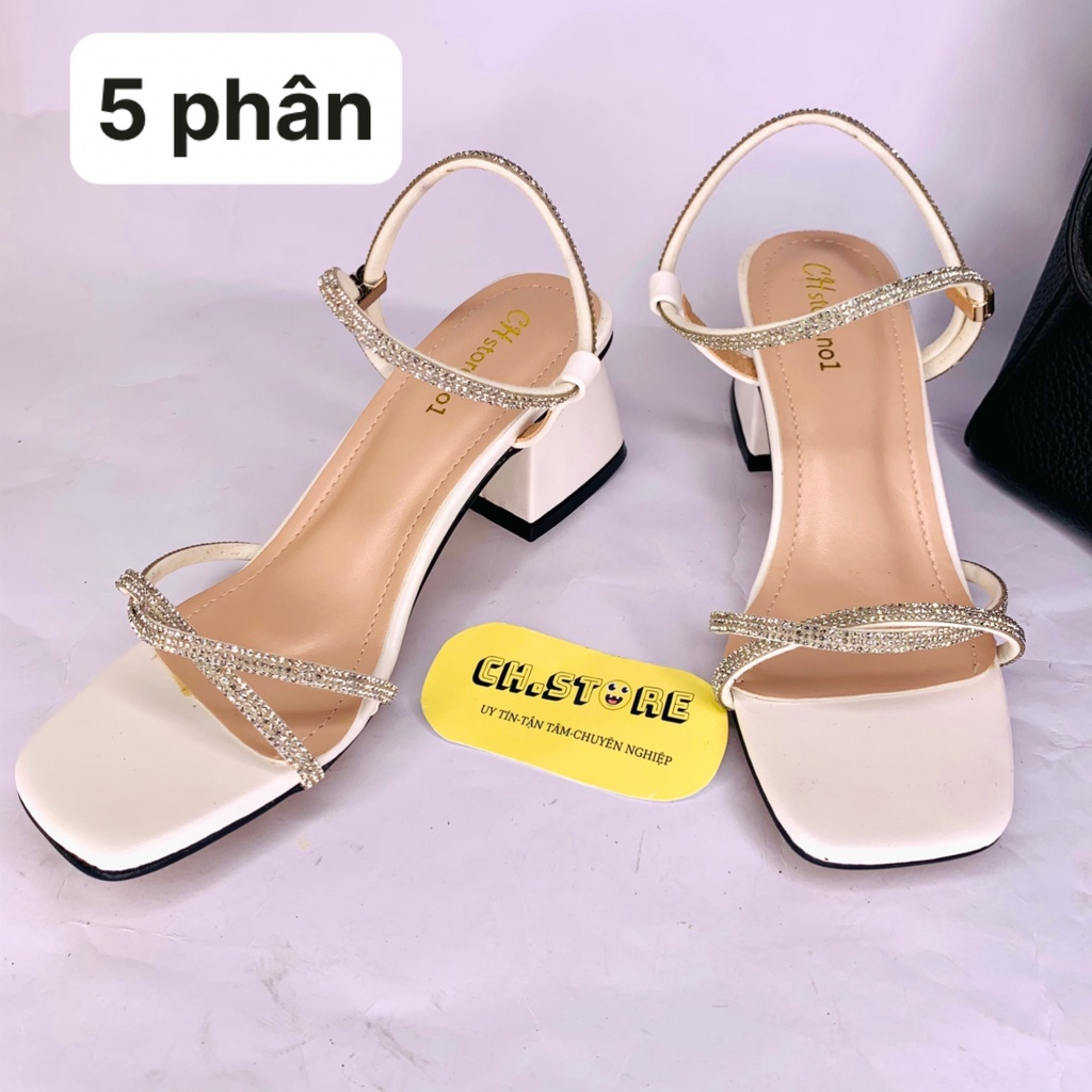 Sandal cao gót nữ, guốc quai hậu đính hạt xoàn gót 5p-7p mã E17