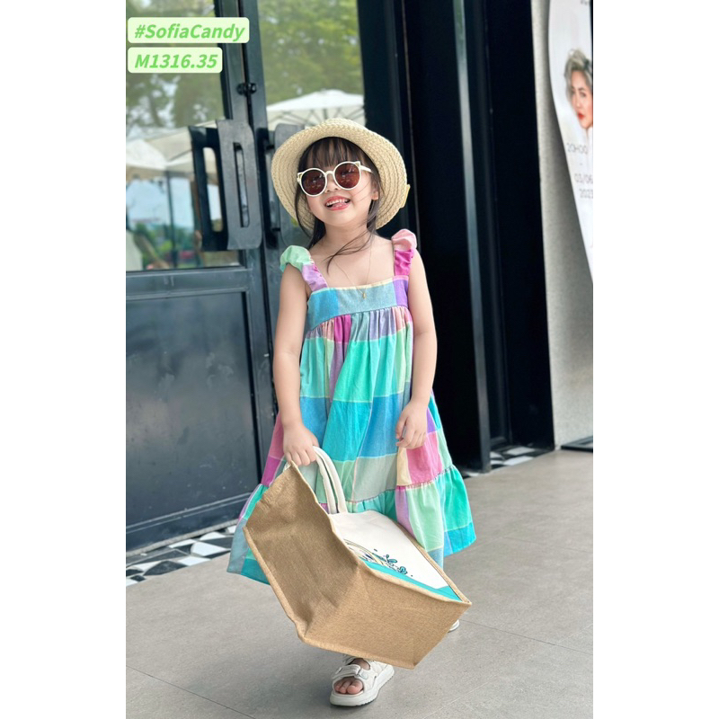 Váy thô kẻ maxi hàng thiết kế sofia candy 1-10 tuổi