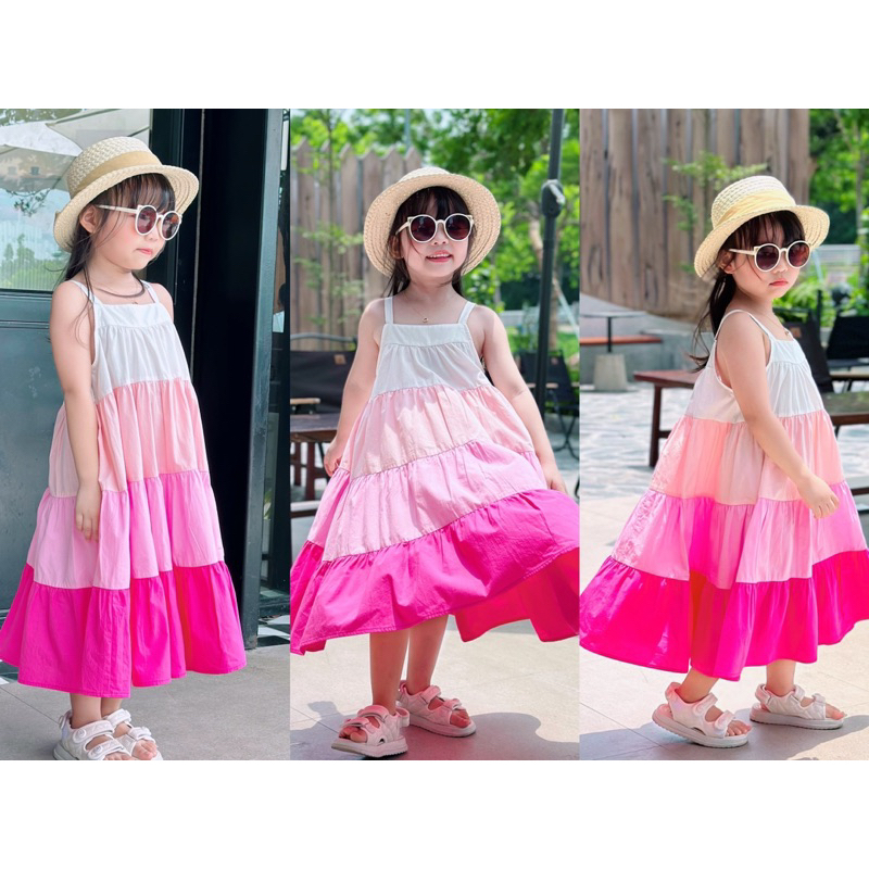 váy 2 dây maxi hồng hàng thiết kế sofia candy cho bé 2-12 tuổi