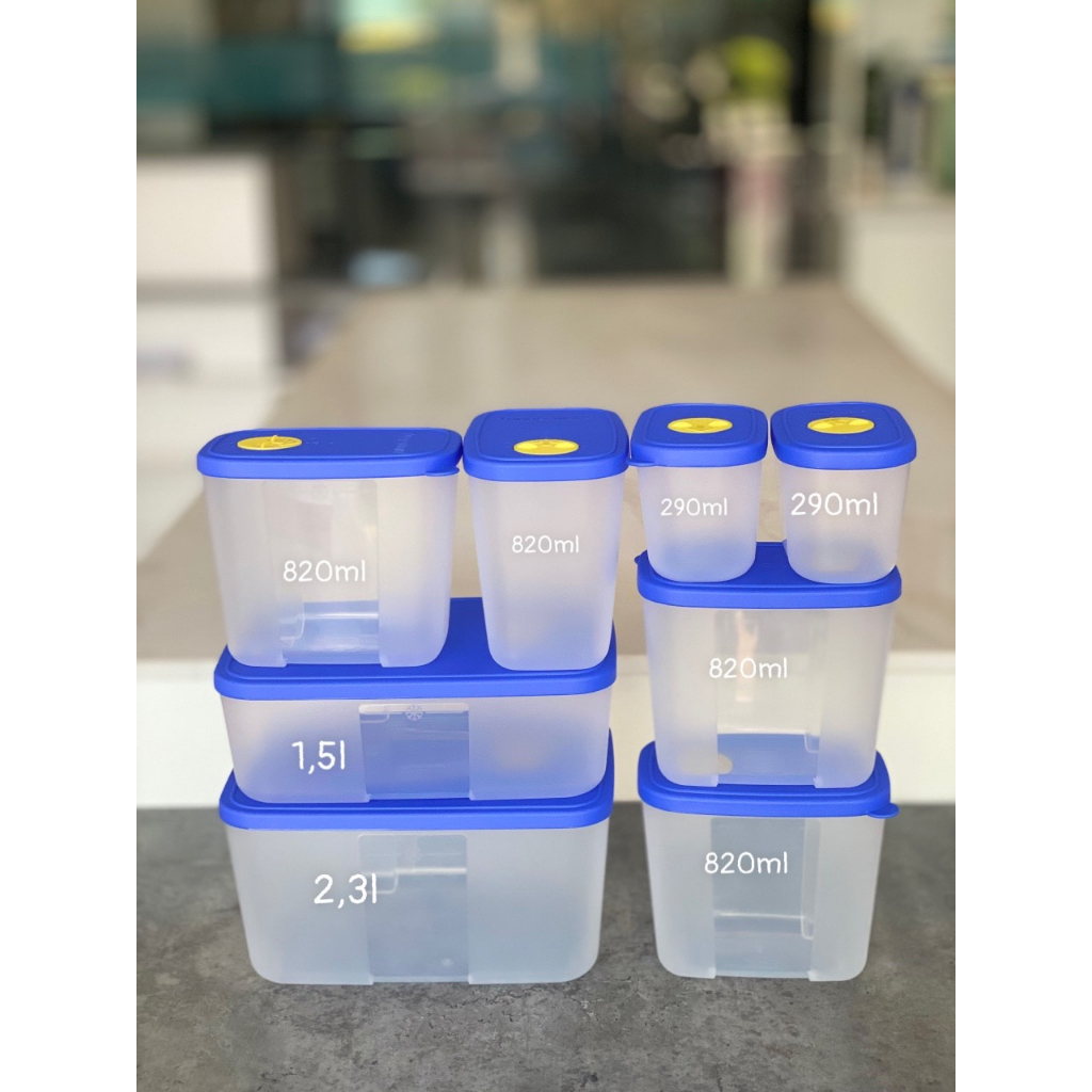 Hộp nhựa đựng thực phẩm Tupperware Ngăn đông Modern set 8 nắp xanh có nút đồng hồ Nhựa Nguyên Sinh an toàn