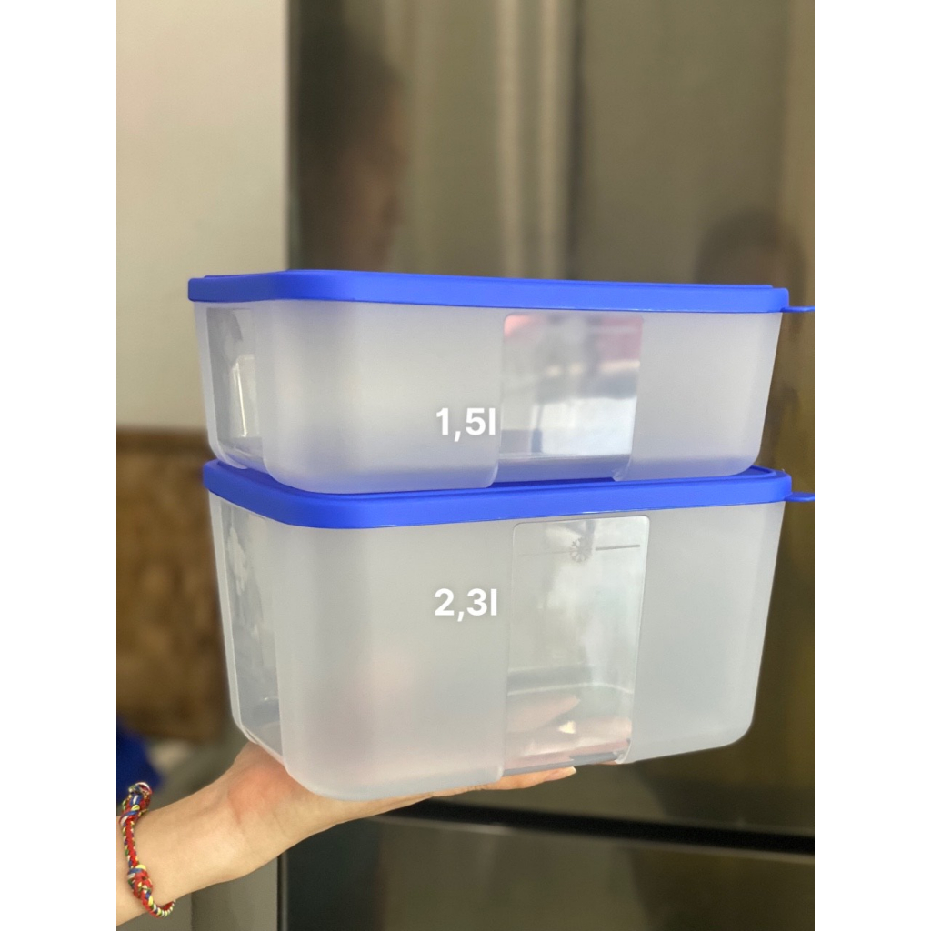 Hộp nhựa đựng thực phẩm Tupperware Ngăn đông Modern set 8 nắp xanh có nút đồng hồ Nhựa Nguyên Sinh an toàn