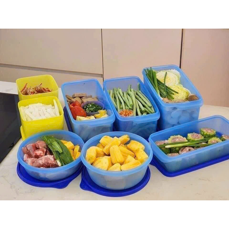 Bộ hộp Trữ ngăn mát Modern set 8 Tupperware, hộp nhựa nguyên sinh an toàn kín khí, bộ mát xanh Tup