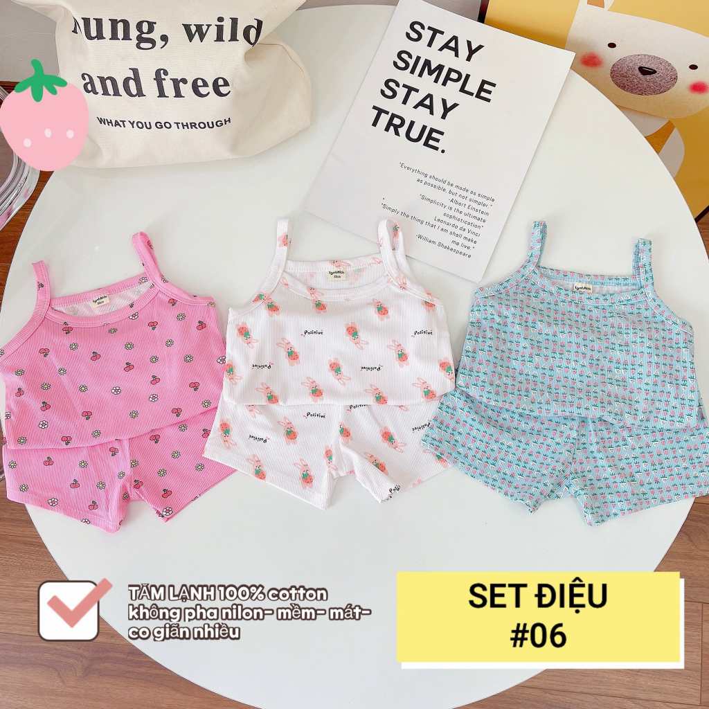 (Link 1)(6-15kg) Set 3 bộ 2 dây búp bê cotton tăm hoạ tiết dễ thương cho bé gái