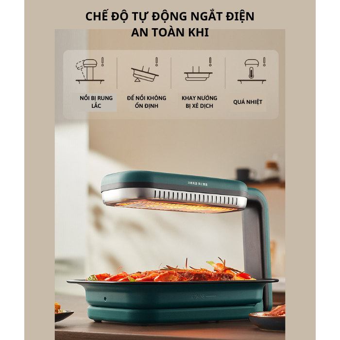 Bếp nướng không khói SUPOR thế hệ mới GJ3828Z802, tốc độ tỏa nhiệt nhanh, kèm lỗ thoát dầu, đèn chiếu sáng