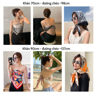 Khăn lụa vuông choàng cổ làm áo thắt nơ công sở quấn tóc khăn turban thuyền size 70x70cm - Mã 7062