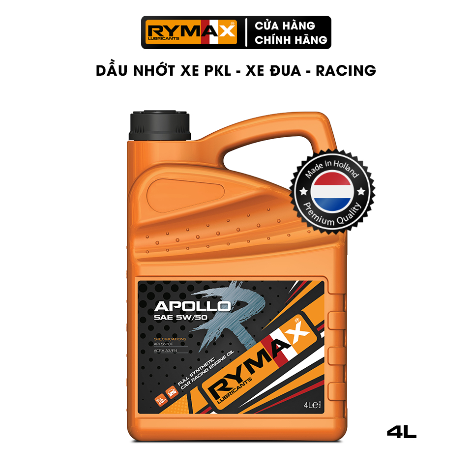 Dầu nhớt Ôtô dành cho xe đua Rymax Apollo R SAE 5W50 4L - Hàng nhập khẩu Châu Âu