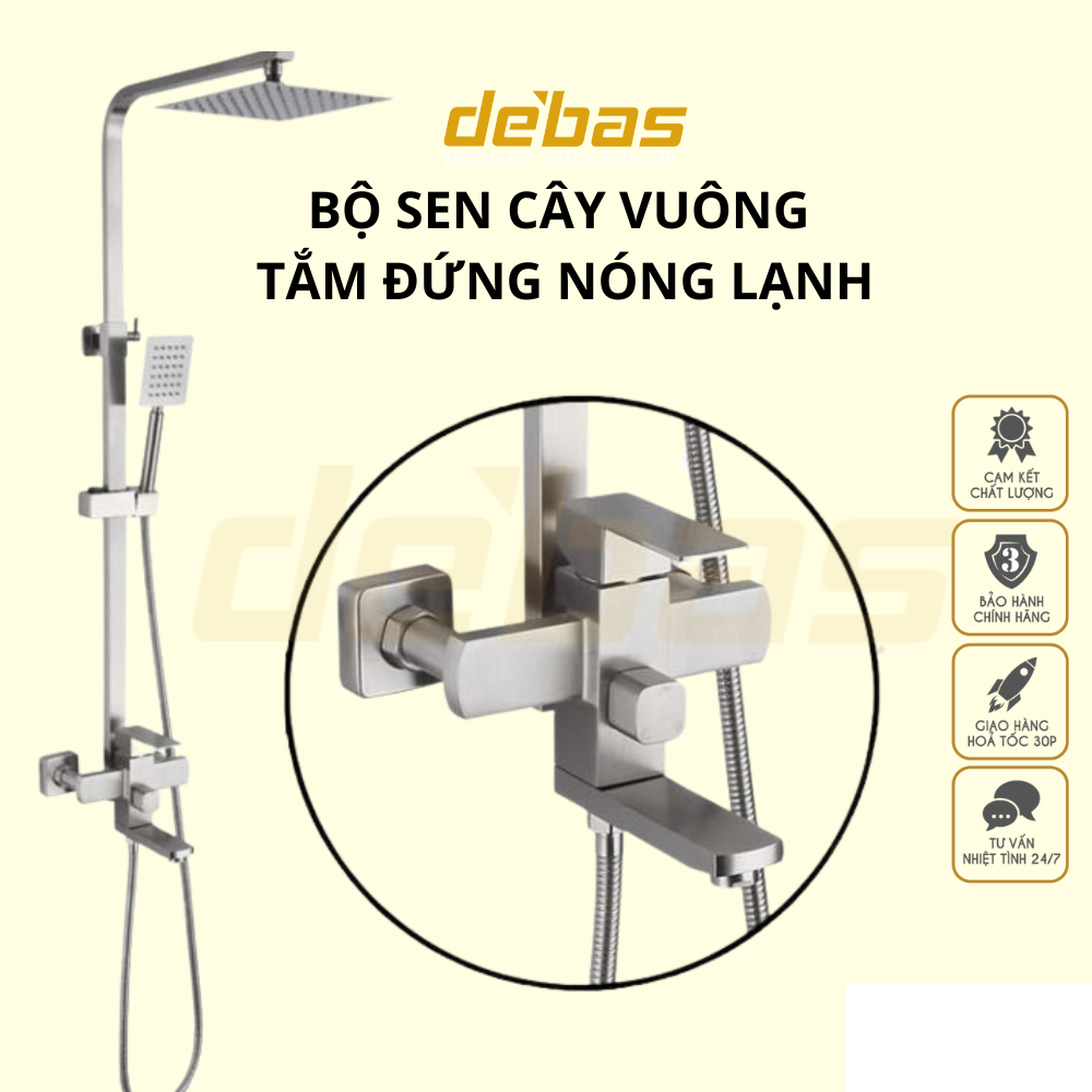 Sen cây inox 304 nóng lạnh vuông cao cấp tắm đứng Debas SCI-03
