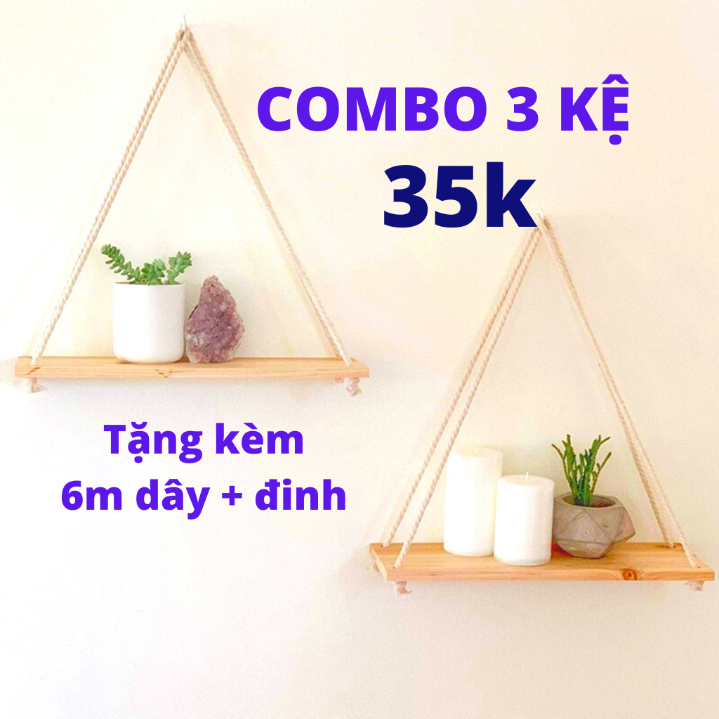 COMBO 3 KỆ GỖ TREO TƯỜNG ĐA NĂNG (TẶNG dây treo + Đinh)