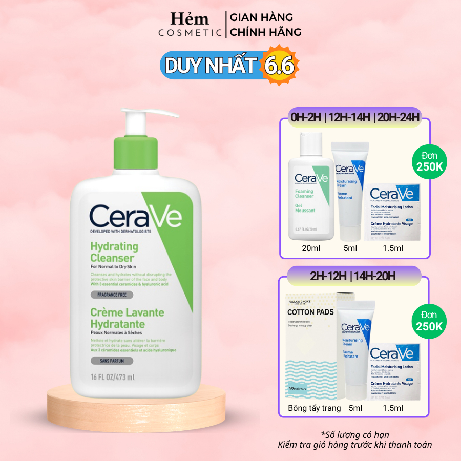 Sữa rửa mặt Cerave Hydrating Cleanser làm sạch sâu dành cho da thường và da khô 88ML/236ML/473ML - Hẻm Cosmetic