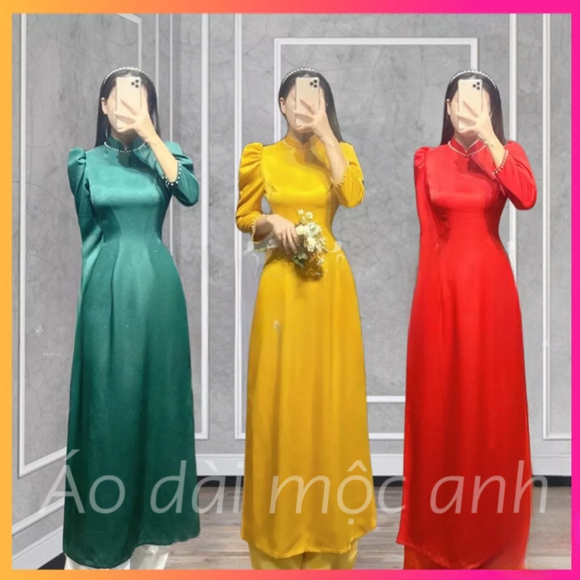 Áo Dài Truyền Thống Lụa Tây Thi Tay Bồng Cổ Truyền Thống  Siêu Hot Chuẩn Phom Cam kết Chất Lượng