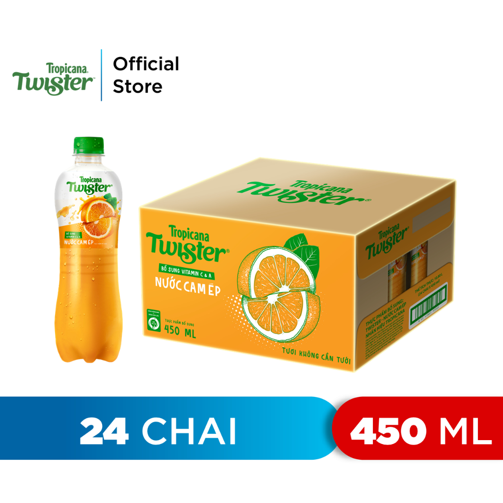 [MUA KÈM DEAL SỐC]hùng 24 Chai Nước Trái Cây Twister Cam (450ml/chai)