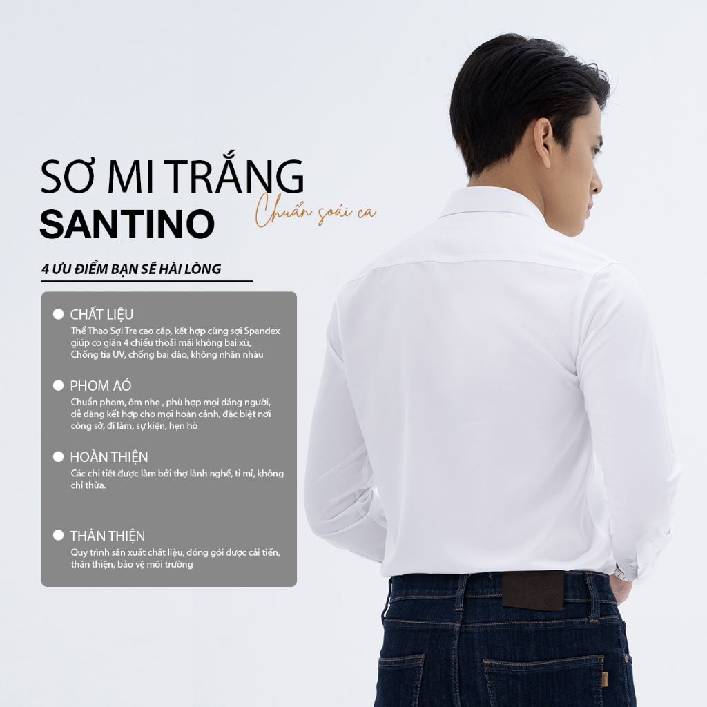 Áo Sơ Mi Nam Trắng Dài Tay Sợi Tre Santino Có Túi Trước Form Ôm Nhẹ Chống Nhăn Thấm Hút Trẻ Trung Lịch Lãm ASD201