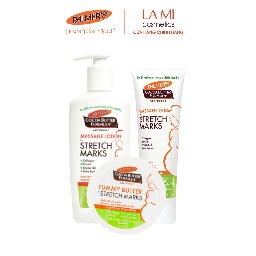 Bộ sản phẩm ngăn ngừa và làm giảm rạn da Palmer's (Lotion, Kem, Bơ Đậm Đặc)