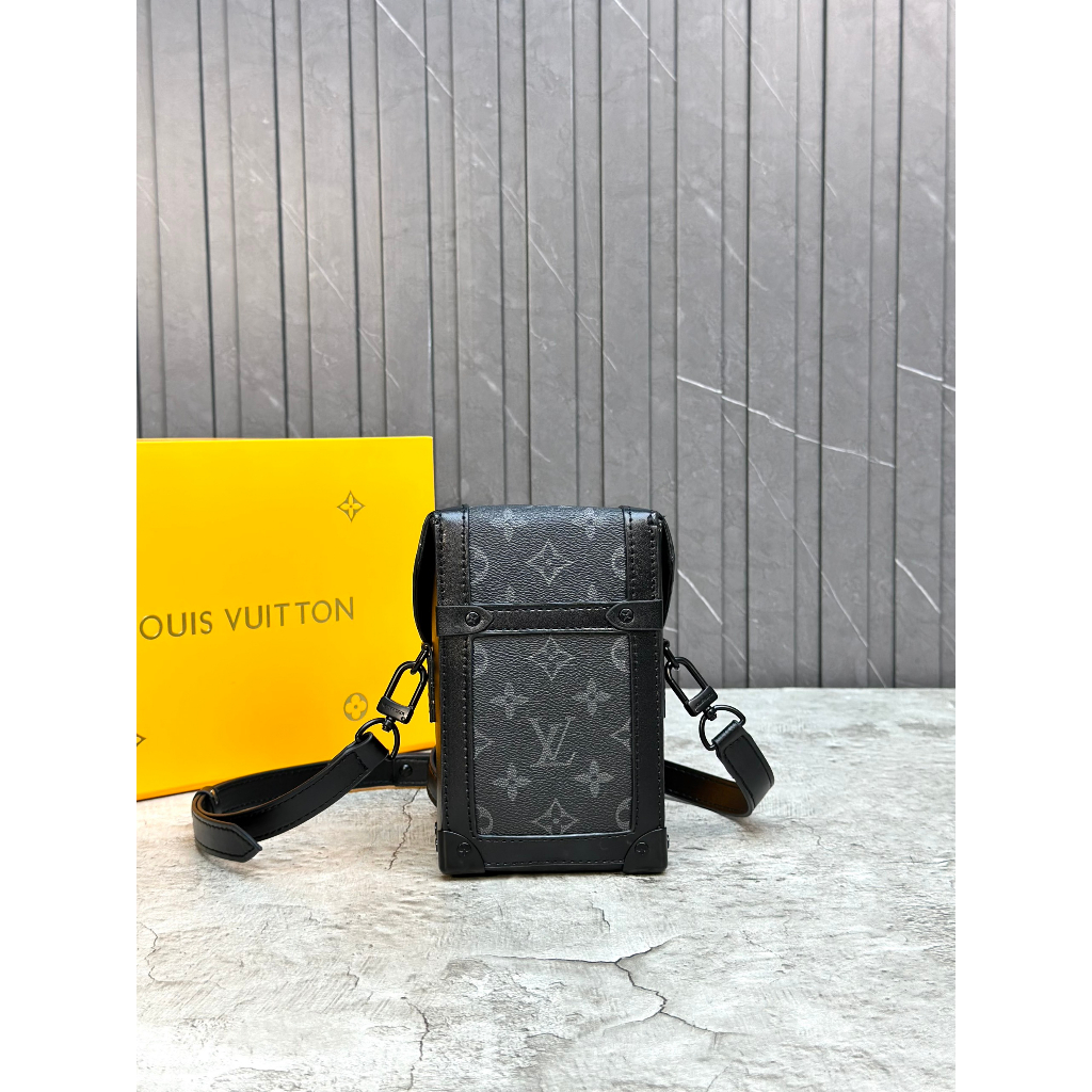 Túi đeo chéo hộp vuông mini Louis Vuitton Đen hoa vân Xám phối viền fullbox bill thẻ LA on web
