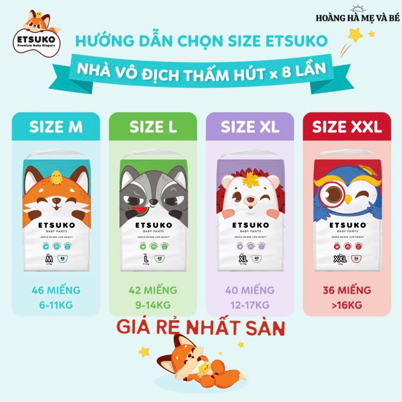 Bỉm quần ETSUKO( nhà vô địch thấm hút )