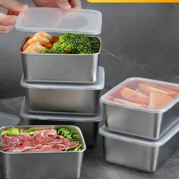Hộp Inox Đựng Thực Phẩm Bảo Quản Tủ Lạnh An Toàn kt: 13.5x10.5x5.8cm (ảnh thật)