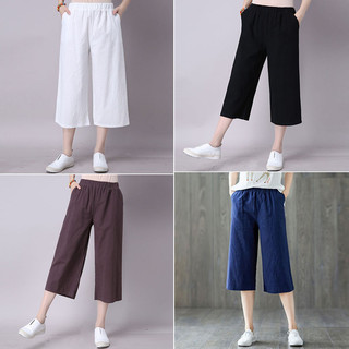 Quần nữ ống rộng dáng suông, quần ngố lửng mặc nhà cạp chun chất liệu đũi cao cấp siêu mát cho mùa hè