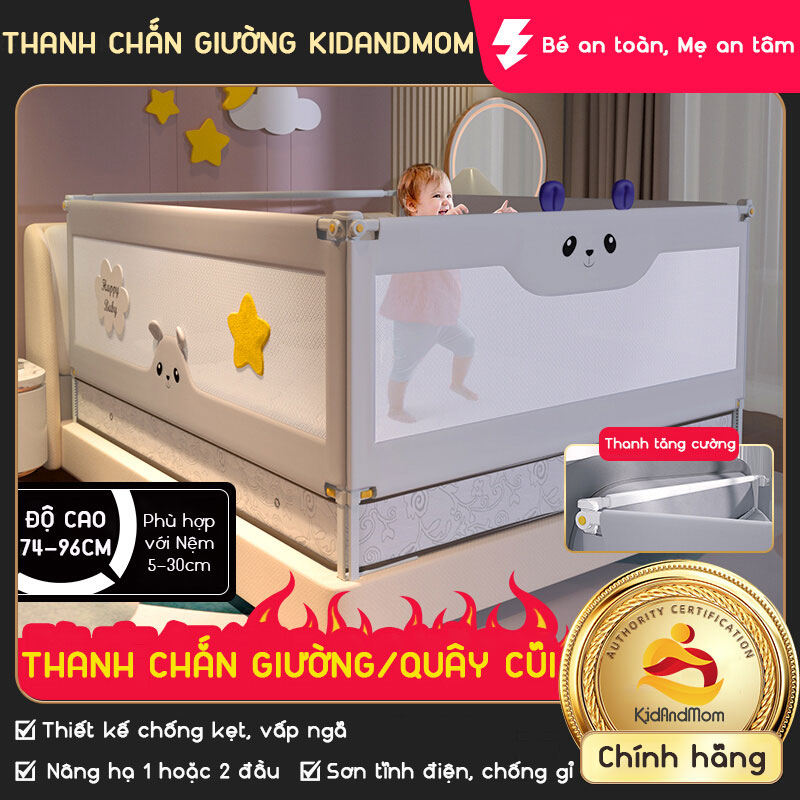 Thanh chắn giường bảo vệ an toàn cho bé kiêm quây cũi KidAndMom BR23 thiết kế chống kẹt, chống vấp ngã Giá 1 thanh