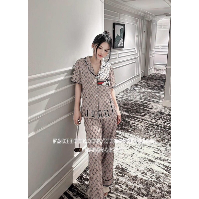 Pijama lụa Quảng Châu cộc cộc dài dài cánh quạt đen cao cấp