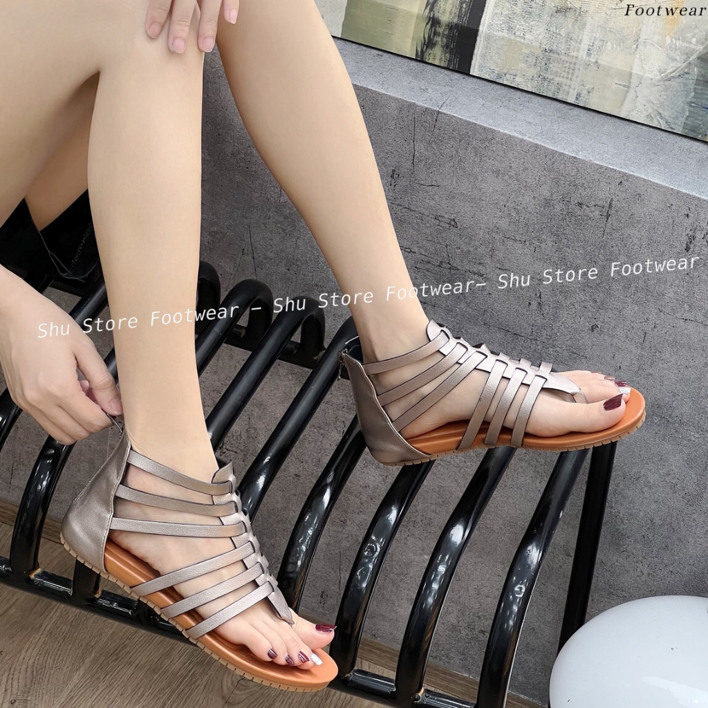 Shu Store | Sandal đế bệt khóa kéo sau Sandal chiến binh thời trang năng động xinh xắn