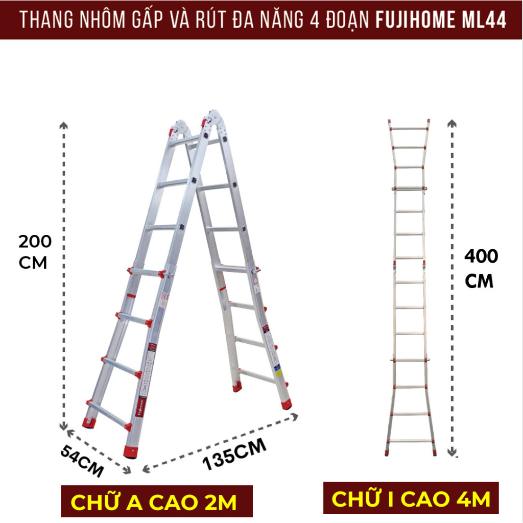 Thang nhôm gấp trượt chữ A 5.1M Nhập Khẩu đa năng chống trượt Black, thang gấp rút 5 bậc có khóa an toàn Ladder