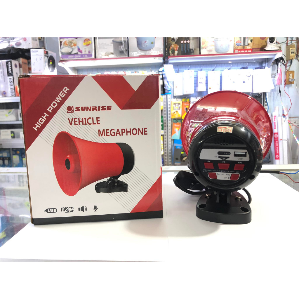 Loa rao hàng kẹp bình acquy Sunrise SH196I-MP3 có bluetooth,usb,thẻ nhớ,thu tiếng lặp đi lặp lại