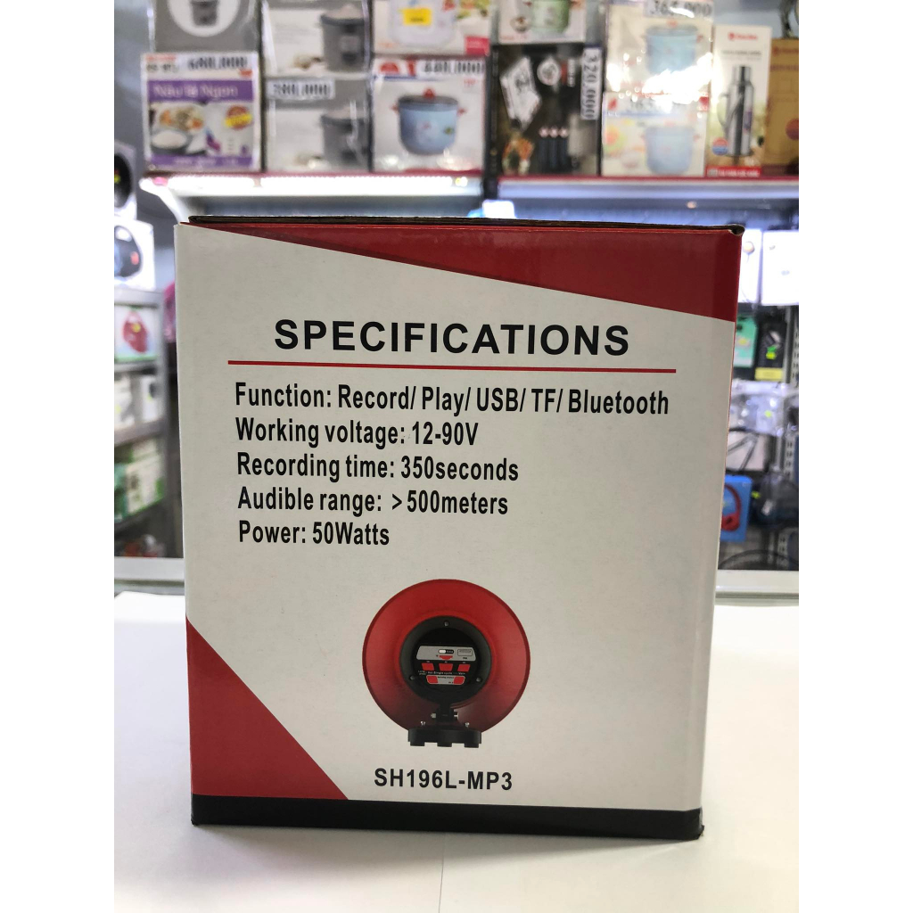 Loa rao hàng kẹp bình acquy Sunrise SH196I-MP3 có bluetooth,usb,thẻ nhớ,thu tiếng lặp đi lặp lại