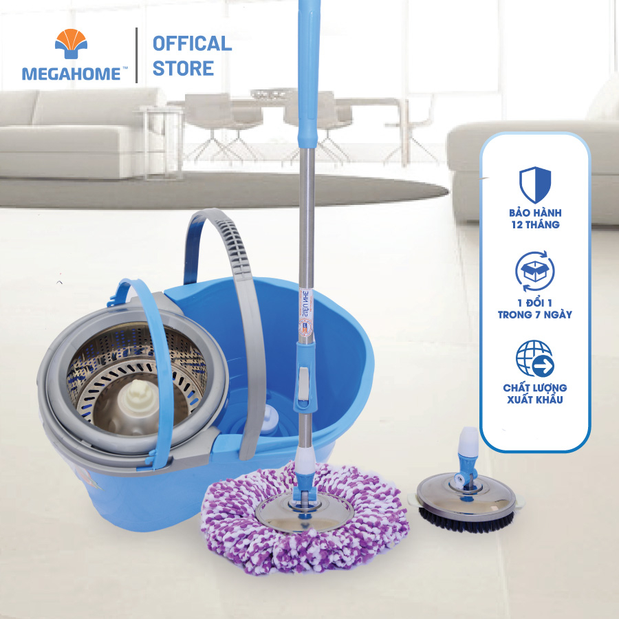 Bộ lau nhà Maxx Mop X3+ Megahome xoay 360 độ bao gồm mâm lau đầu tròn và mâm cước