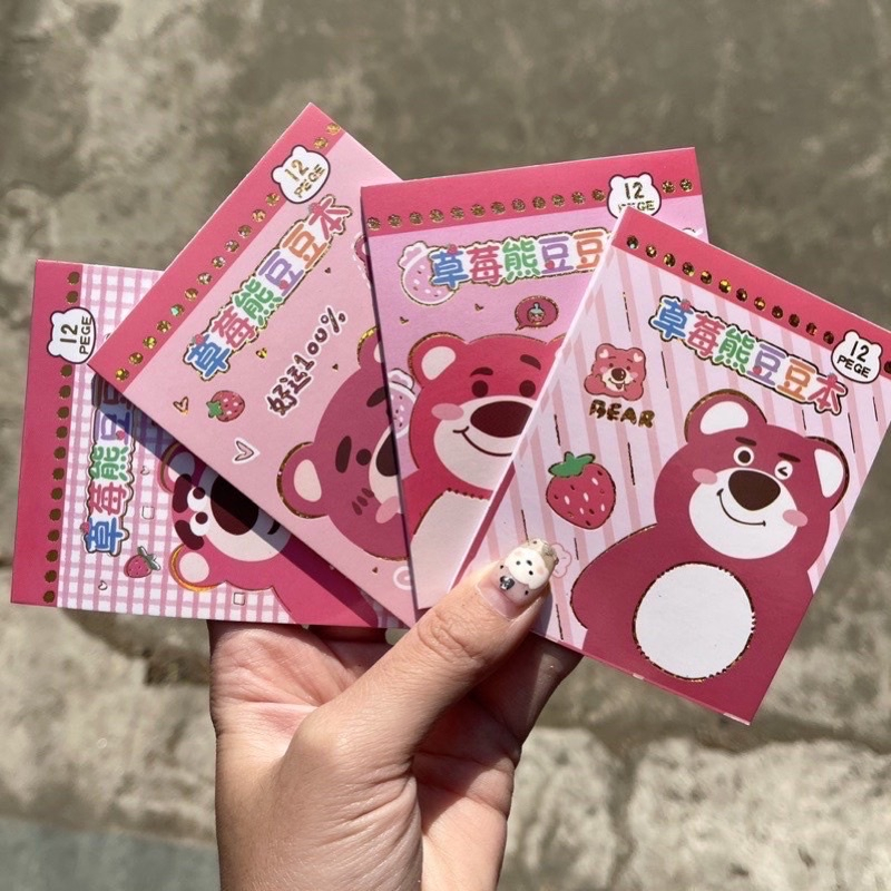 Sổ Hình Dán Sticker Gấu Dâu Lotso Size Nhỏ 12 Tờ Siêu Cute Trang Trí Sổ Tay Góc Học Tập