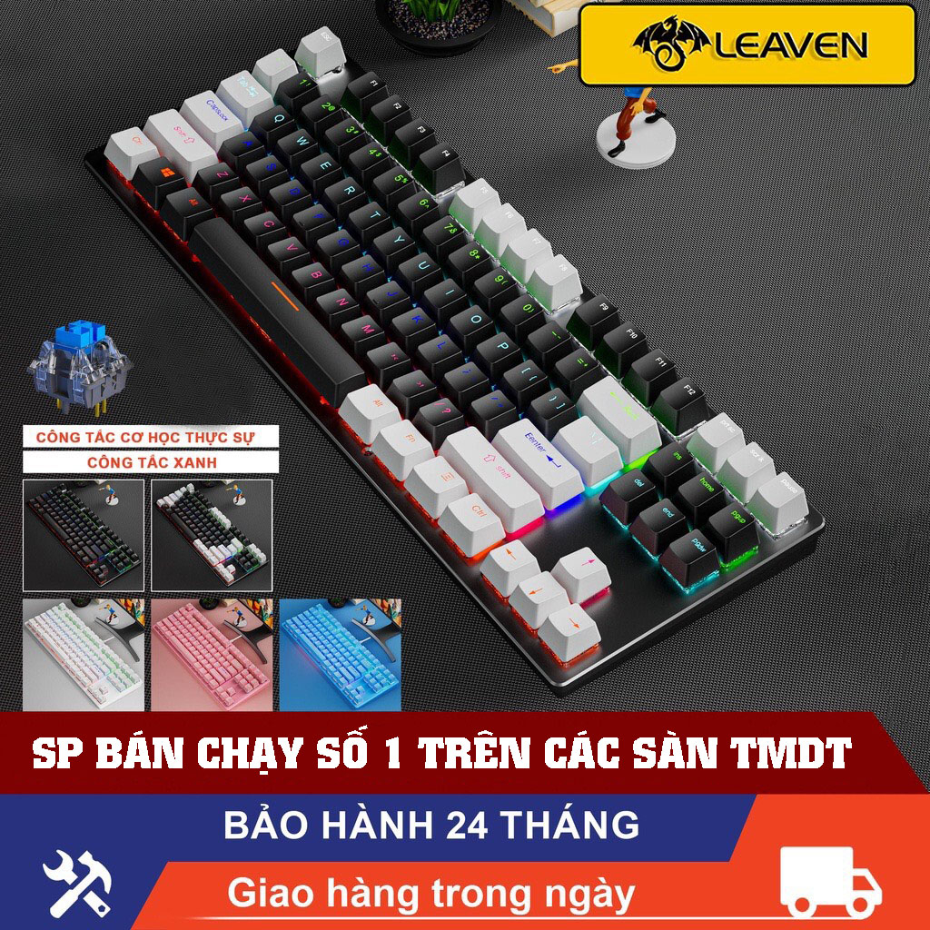 Bàn phím cơ blue switch K550 LEAVEN Full rgb LED, 7 chế độ LED, 87 phím