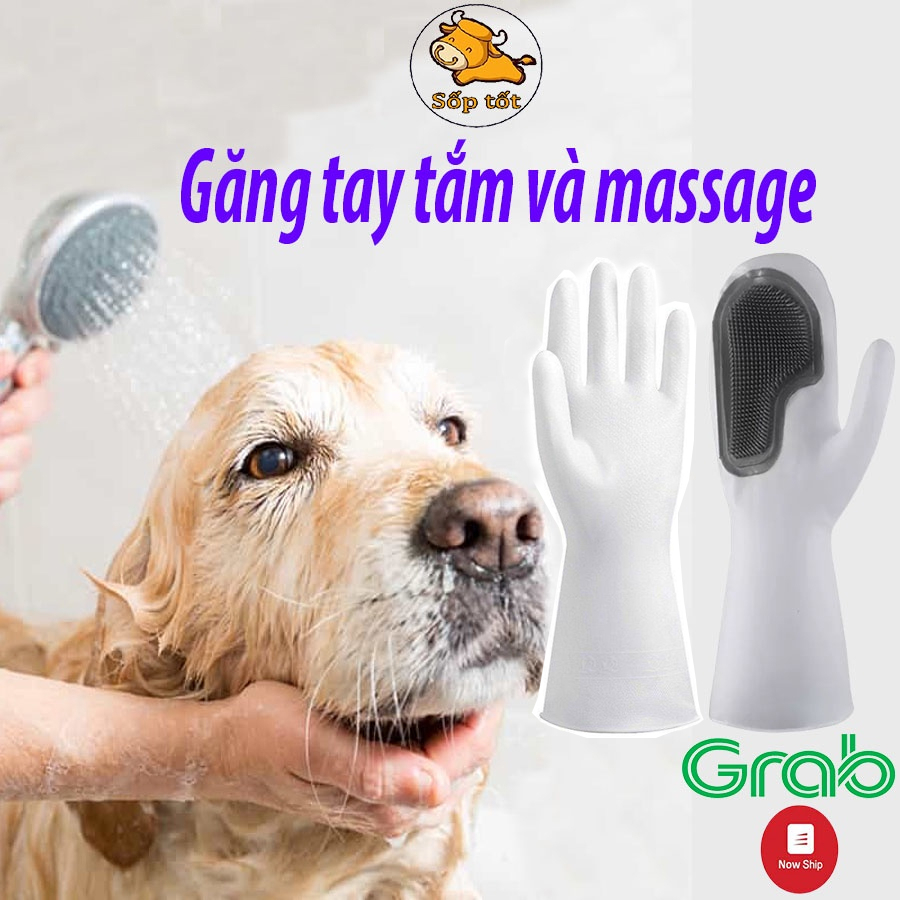 Găng tay tắm chó mèo massage tạo bọt cao su latex mềm mại