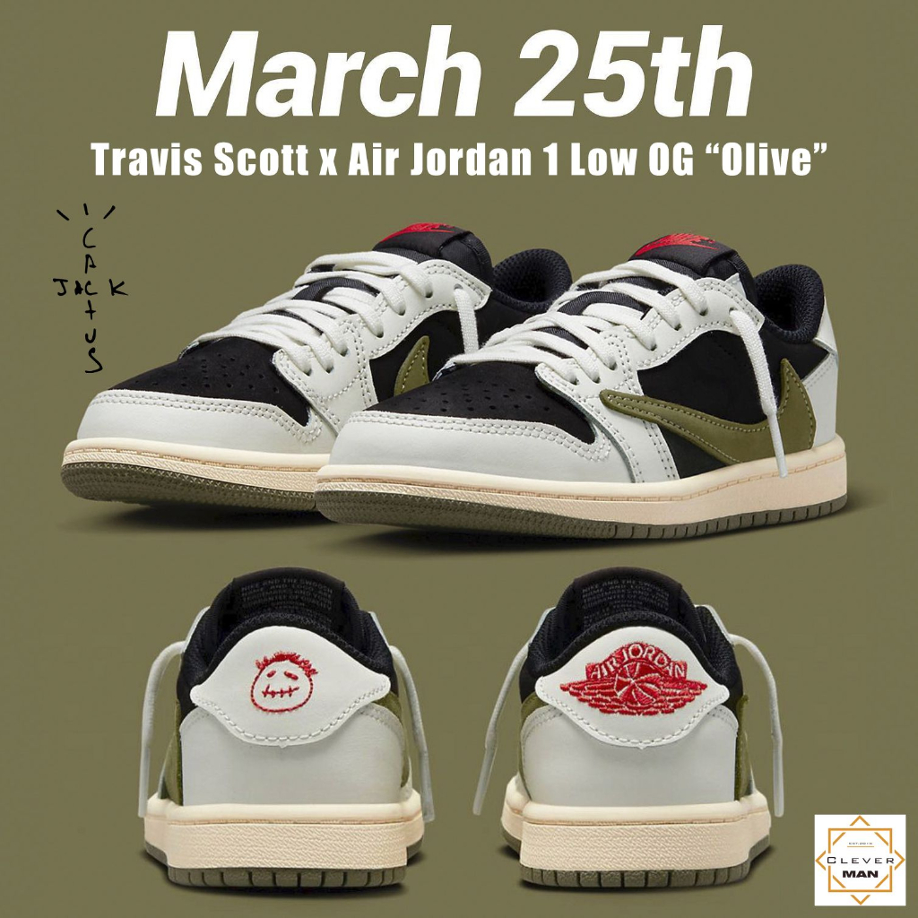 Giày Thể Thao Travis Scott x Air Jordan 1 Low "Olive" Màu Trắng Kem Đen Clever Man Store