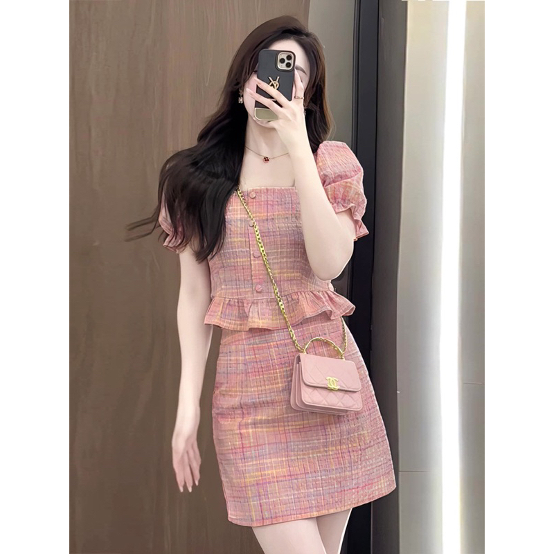 Set áo crotop + chân váy