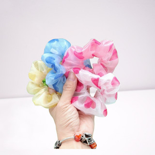 Dây buộc tóc vải scrunchies hoạ tiết trái tim