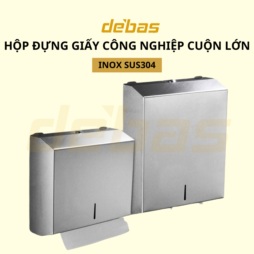 Hộp đựng giấy vệ sinh rút chữ nhật công nghiệp lau tay gắn tường inox sus304 Debas HI101