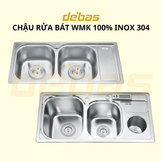 Chậu rửa bát đúc bồn rửa chén 2 hộc kèm bộ xả ngăn mùi 2 hố có bàn chờ inox sus304 Debas WMK
