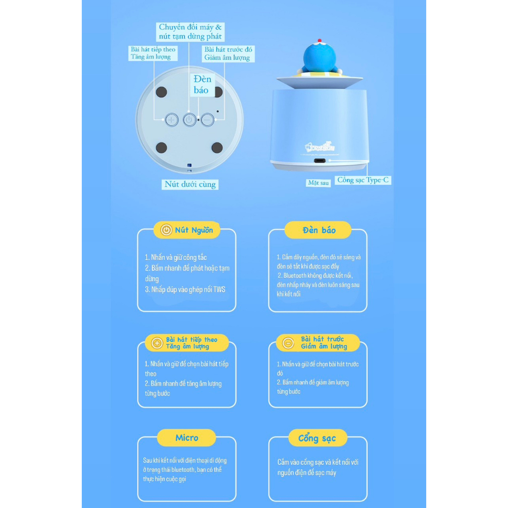 Loa Bluetooth Mini Kawaii Doraemon Phong cách mùa hè 2023 💙